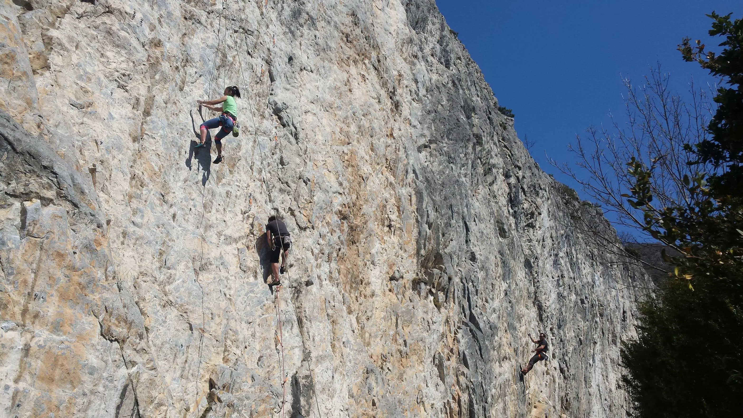 Climber on a limestone wall