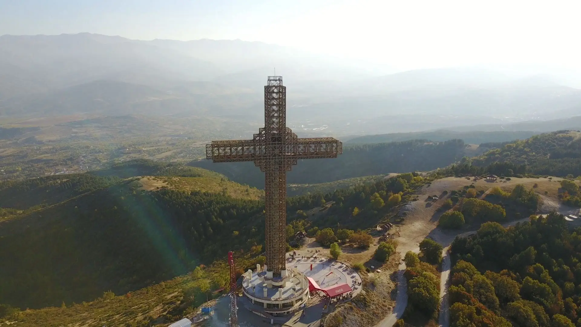 The Millennium Cross on the summit of Vodno, seen from the air