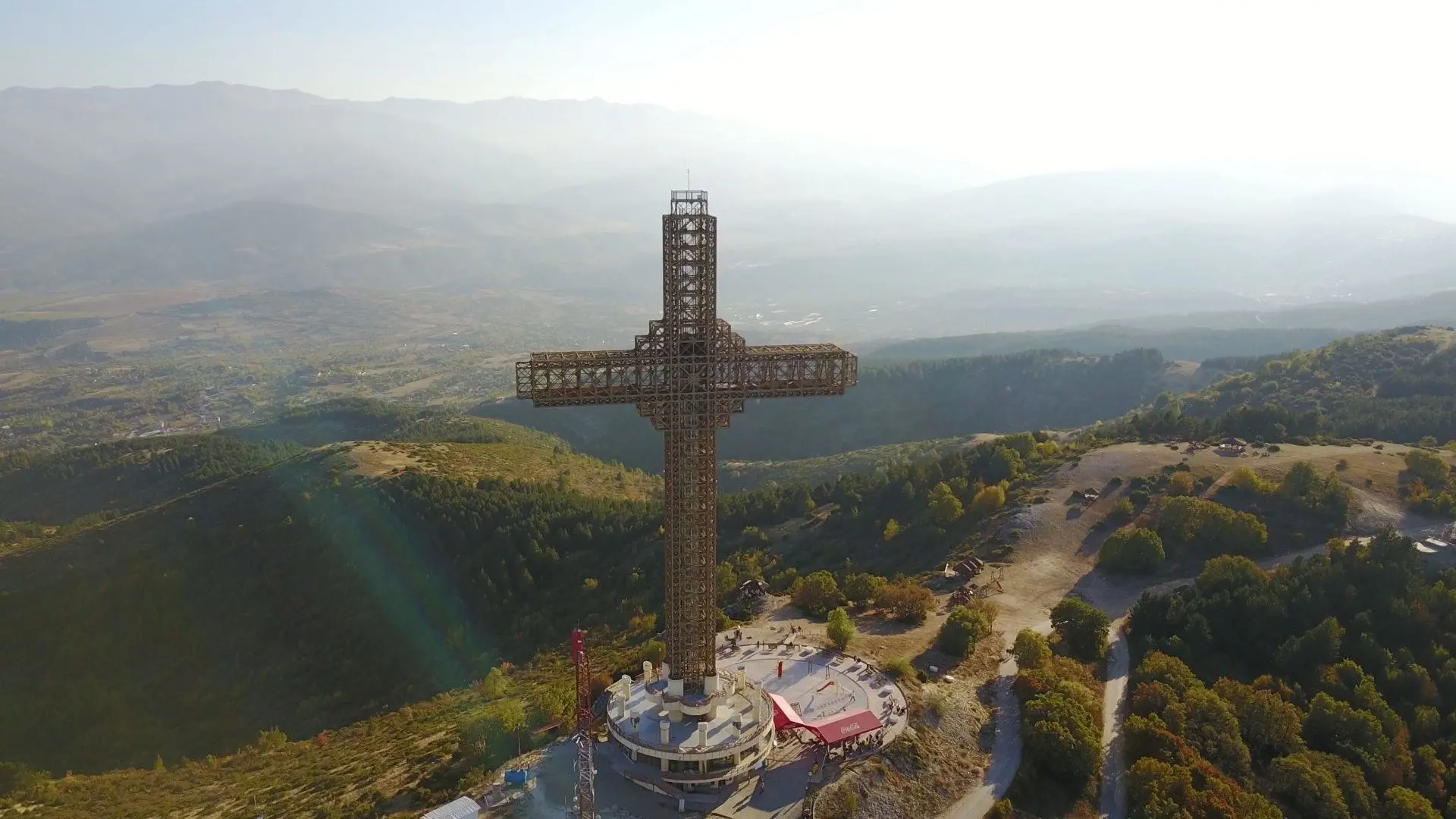 The Millennium Cross on the summit of Vodno, seen from the air