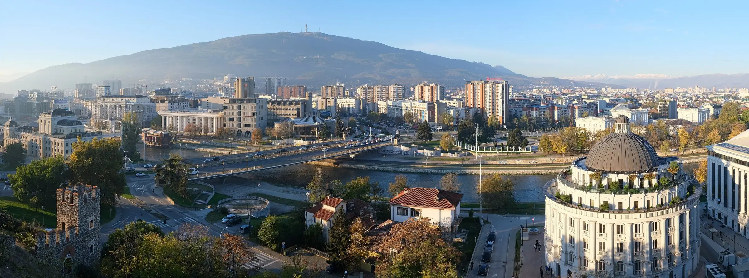 Vodno with the Millennium Cross above Skopje, seen from the fortress